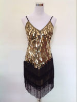 Ladies Latin Dance Dress 1920s Flapper Dresses Charleston Gatsby Party Costume Tassel Fringes Sequin Competition Salsa Jazz