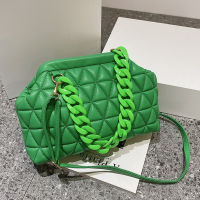 Top Brand Handbag with Thick Chain Handle Designer Lattice Shoulder Bag for Women Clutch Purses Crossbody Bag Long Belt