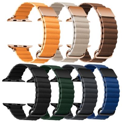 【Hot Sale】 Suitable for applewatch Ultra s8 generation 7654 genuine leather suction reverse buckle iwatch loopback strap