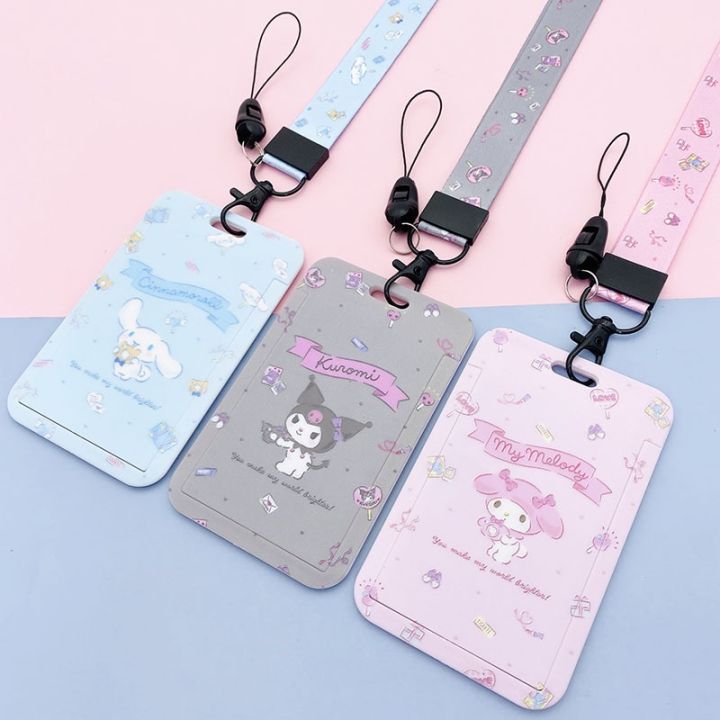 kawaii-sanrio-cinnamoroll-my-melody-anime-keychain-pendant-purin-dog-cat-cute-card-holder-plastic-lanyard-card-holders-for-girl