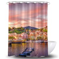 Nordic Wind Forest Lake Light Waterfall Blue Sky Wave Shower Curtain Animal Print Giraffe Tiger Children Bathroom Decoration