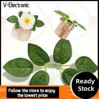 V-ELECTRONIC 50pcs ผ้าไหมสีขาว ใบกุหลาบเทียม อุปกรณ์เสริมกุหลาบ ลำต้นที่เขียวขจี ใบไม้สีเขียว ดีไอวาย ใบพวงหรีดดอกไม้ ของตกแต่งคริสต์มาส