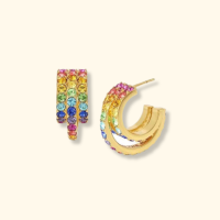 Shependence ต่างหูก้านคริสตัลสายรุ้งทริปเปิ้ลลูป (Crystal Rainbow Tripple Loop Stud Earring)