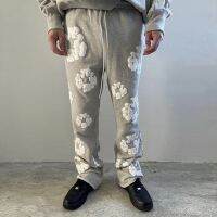 Vintage Three-Dimensional Foam Printed Flare Joggers Harajuku Embroidered Wide Sweatpants Mens And Womens Micro Flared Pants