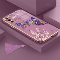 เคสสำหรับ OPPO A74 4G OPPO F19 OPPO F19S OPPO A95 4G OPPO Reno 6 Lite ผีเสื้อสวยหรูหราพร้อมกล้องดอกไม้ป้องกันโทรศัพท์เคสขอบซิลิโคนนิ่มฟรีสายคล้อง