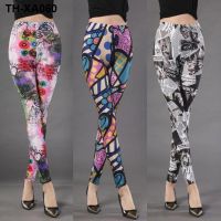 and summer womens leggings fashion trendy colorful print stretch pants floral letters totem thin pants.