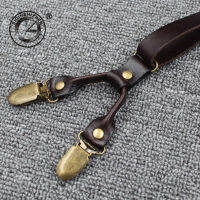 Fashion Top Grain Leather Suspenders Commercial Western-Style Trousers Mans Braces Strap