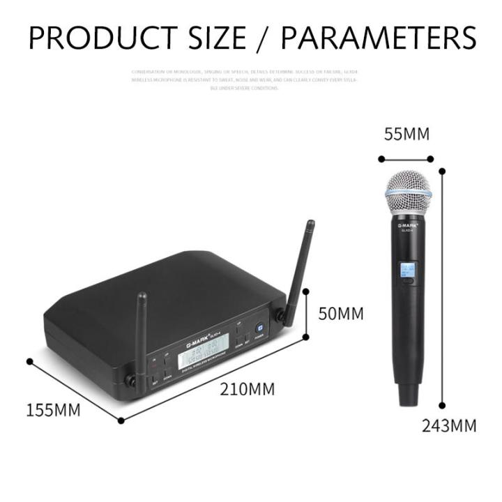 g-mark-glxd4newระบบไมโครโฟนไร้สายuhfระดับมืออาชีพsm58-handheld-mic-2ช่องเวทีงานแต่งงานงานวงdj