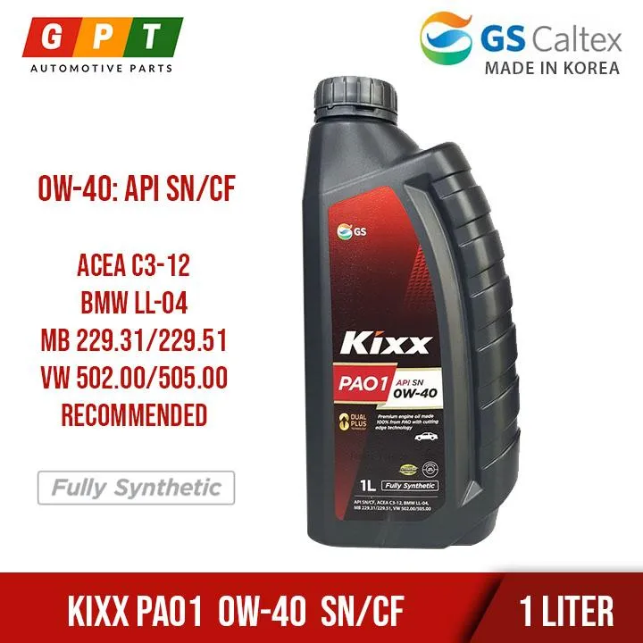 Kixx PAO ( 0W/40 - Fully Synthetic ) SN/CF Gasoline Engine Oil 1 Liter ...