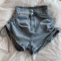 【Jeans】 Women s wear high waist shorts spice jeans design feeling draw string in the summer of 2021 the new tall waist trousers of thin a word