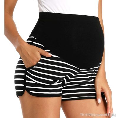 ♈✜∋ jiozpdn055186 Womens Shorts listrado solto maternidade cintura alta elástico calças gravidez bolso quentes verão praia