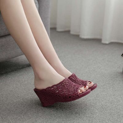 Selipar perempuan✪New Korean version of wedge heel slippers ladies soft bottom thick heel high heel dance plastic summer fashion wear sandals and slippers tide✪