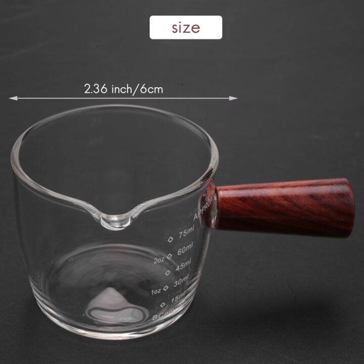 glass-measuring-cup-espresso-shot-glass-75ml-triple-pitcher-barista-single-spouts-with-wood-handle