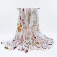 Hot sell Cross-border pink flower fair maiden wind Sue paragraph scarf thin silk cotton and linen scarf shawl; female prevent bask in summer touris