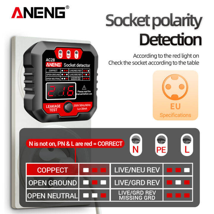 ANENG AC28 Digital Smart Automatic UK US EU Plug Polarity Phase Pheck Detector With Voltage