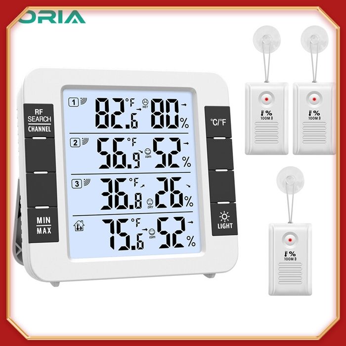 ORIA Indoor Outdoor Thermometer, Digital Hygrometer Thermometer, Wireless  Temperature and Humidity Gauge Monitor with 3 Sensors, LCD Backlight for