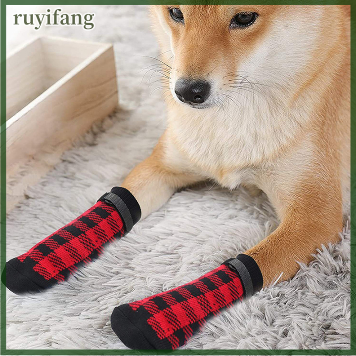 ruyifang-4pcs-pet-dog-shoes-ถุงเท้ากลางแจ้งในร่มกันน้ำไม่ลื่นรองเท้าสุนัขแมวถุงเท้า-pet-paw-protector-สำหรับสุนัขขนาดกลางขนาดเล็ก