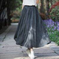 【CC】 Johnature Pleated Skirts Elastic Waist Color 2023 New Cotton Loose Female