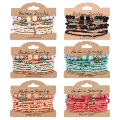 Bohemian Handmade Beads Bracelet Set For Women Summer Colorful Beaded Chain Bangle Girls Boho Jewelry Accessories