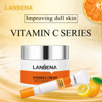 LANBENAครีมบำรุงผิวหน้าวิตามินซี + ครีมบำรุงรอบดวงตา 2 ชิ้นWhitening Moisturizing Anti Aging Serum Acne Treatment Firming Fade Dark Spots