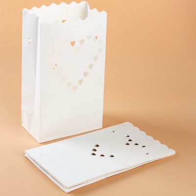 10Pcs Wedding Heart Tea Light Holder Luminaria Paper Lantern Candle Bag Home Romantic Wedding Party Decoration Supplies