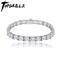 TOPGRILLZ 6mm Baguette Tennis Chain With Spring Clasp White Gold Plated Bracelet Iced Out Cubic Zirconia Womens Jewelry For Gift