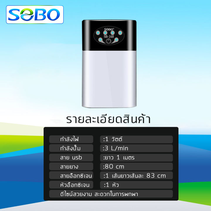 sobo-sb-168-ปั๊มลมออกซิเจนมีแบตเตอรี่สำรองในตัว