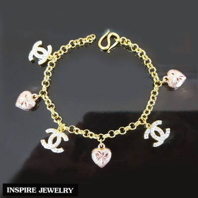 Inspire Jewelry ,สร้อยข้อมือ Design CN  สวยหรู ห้อยหัวใจ Pink Gold  ตัวเรือนกำไลหุ้มทอง 24K ฝังเพชรCZ สวยหรู  พร้อมกล่อง