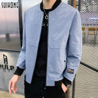 Suikone ใหม่ เสื้อแจ็คเก็ตผู้ชาย เสื้อแจ็คเก็ตคอกลมสีทึบบาง แจ็คเก็ตเบสบอลเย็บด้านบน เสื้อแจ็คเก็ตลำลองสำหรับธุรกิจแบบบาง แจ็คเก็ตลำลอง