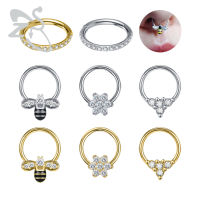 1 PC 16G 8MM ดอกไม้และผึ้งห่วงคล้องจมูกสแตนเลสแหวนส่วนพับ Septum Clickers Cubic Zircon ต่างหู Silver Hoop กระดูกอ่อนเกลียวเจาะ Tragus Daith เจาะอัญมณีประดับร่างกายของขวัญ Unisex