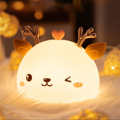 Cute LED Night Light Silicone Touch Sensor 7 Colors Deer Night Lamp Kids Baby Bedroom Desktop Decor Ornaments BatteryUSB Charge