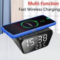 Wireless Charger Pad LED Digital Alarm Clock Desktop Temperature Phone Chargers Stand 15W Fast Wireless Charging Dock Station