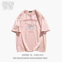 HUANGYOYO เสื้อยืดเสื้อแขนสั้นลายตัวอักษรผ้าคอตตอน100% พิมพ์ลายนางฟ้าสุดน่ารักสำหรับผู้หญิง