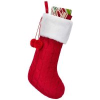 Knitted Fabric Christmas Stocking with Two Dangling Pom Poms for Holding Christmas Gifts Candy gass Socks Tights