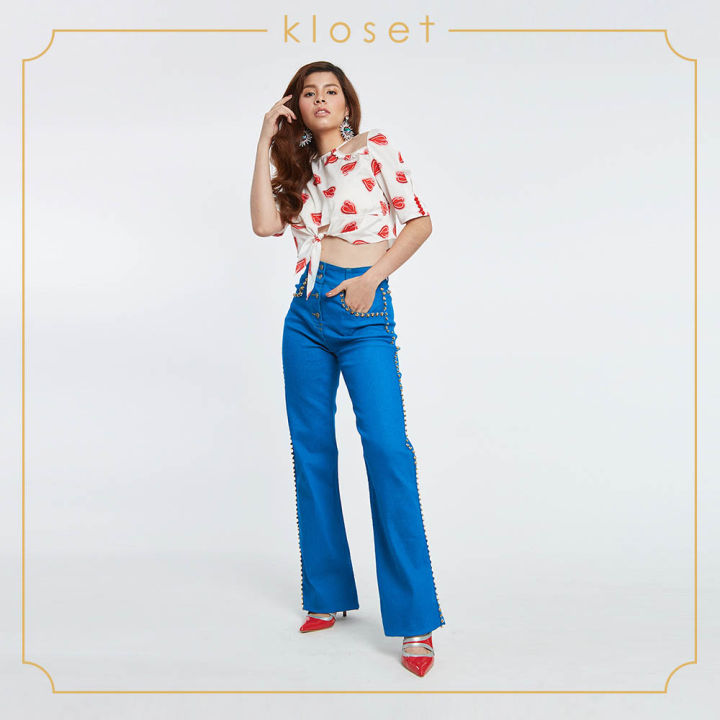 kloset-embellished-denim-pants-ss19-p010-กางเกงผู้หญิง-เสื้อผ้าผู้หญิง-เสื้อผ้าแฟชั่น-กางเกงขายาว-กางเกงยีน-กางเกงผ้ายีน