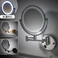 Makeup Mirror Brushed Gold/Chrome Brass Telescopic Folding Bathroom Magnification 3X/5X/10X Dual Round LED Light Cosmetic Mirror