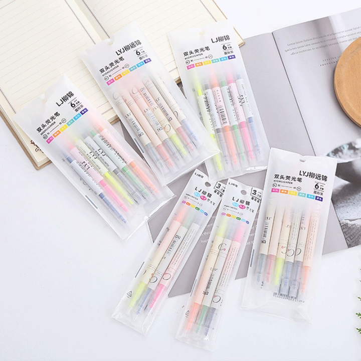 ปากกาเรืองแสงปากกาทำรายงานด้วยมือสีลูกอมปากกาสีสโตรกสองสีสองหัวความคิดสร้างสรรค์ของนักเรียน