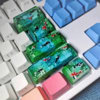 Koi โปร่งใส Keycap 5คีย์เรซิ่นที่กำหนดเองส่วนบุคคล Artisan Backspace Keycaps สำหรับคีย์บอร์ดเกมกลหมวก DIY Kit