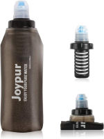 joypur Collapsible Filtered Water Bottle - BPA Free,with Filter Integrated 2 Stage Portable Water Bag for Outdoor Camping Travel Hiking Backpacking Black-0.6L