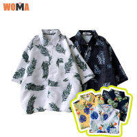 WOMA เสื้อเชิ้ตแขนสั้นทรงหลวมสำหรับผู้ชาย,เสื้อแฟชั่นชิคๆสไตล์ฮาวายใส่ไปชายหาดสำหรับผู้ชายและผู้หญิงสไตล์ย้อนยุคสำหรับฤดูร้อน