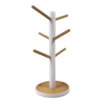 Wooden Mug Hanging Display Rack Drinkware Shelf with 6 Hooks Tree Shape Wood Coffee Tea Cup Storage Holder Stand