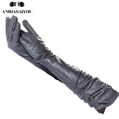 2020 Best-selling female long leather gloves,sheepskin womens long gloves,Dark gray Winter long leather gloves women - 2081C