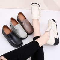 ผู้หญิง Wedges แพลตฟอร์มรองเท้าหนังแท้รองเท้าสบายๆสีดำ Loafers Slip On Flats Creepers สไตล์เกาหลีแฟชั่นรองเท้าสำหรับผู้หญิงTH