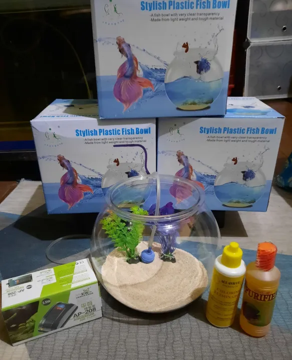 Plastic Fish Bowl Aquarium Complete Set LARGE Size 1.5 Gallon with