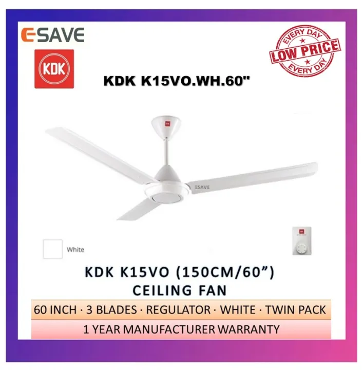 KDK K15V0 3 Blades Regulator CEILING FAN 60" WHITE colour K15VO.WH.60