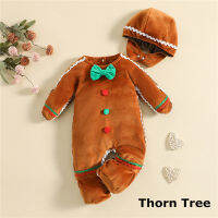 Thorn Tree เด็กทารก Romper ชุดคริสต์มาสแขนยาว Gingerbread Romper Jumsuit + หมวกสีแดงเสื้อผ้าชุด Set