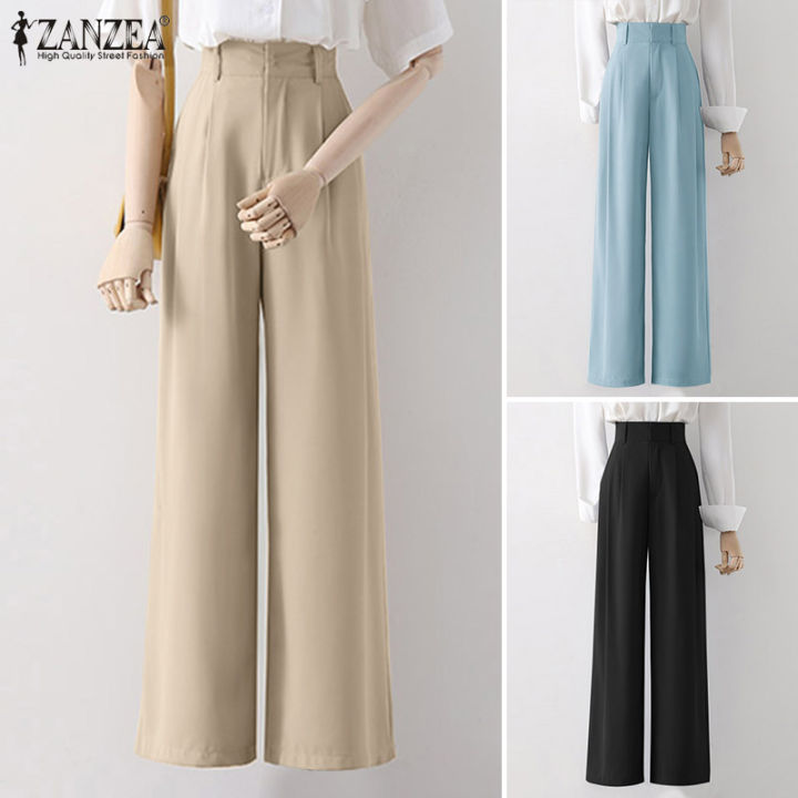 จัดส่งฟรี-fancystyle-zanzea-กางเกงจีบเอวสูงผู้หญิงสำหรับใส่ทำงานออฟฟิศกางเกงผู้ชายขาสามส่วนหรูหรา-4