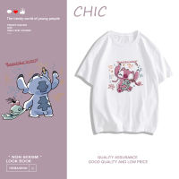 CHIC ผ้าฝ้ายแท้ ตะเข็บเสื้อยืดแขนสั้นพิมพ์ลายการ์ตูน สไตล์สบาย ๆ T0568