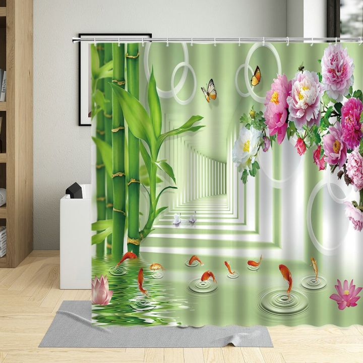 green-scene-zen-stone-shower-curtain-bamboo-lotus-flowers-bathroom-decor-screen-polyester-fabric-bathtub-curtains-with-12-hooks