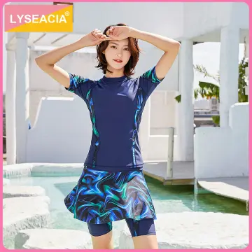 LYSEACIA Floral Printing Sports Swimsuits for Women Sponge Pads Tankini  Short Sleeves Two Pieces Swimwear Ladies Summer Swim Surfing Beach Wear  Stretchy
